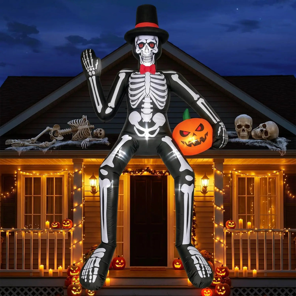 Inflatable Sitting Skeleton Halloween Decoration for Outdoor Displays