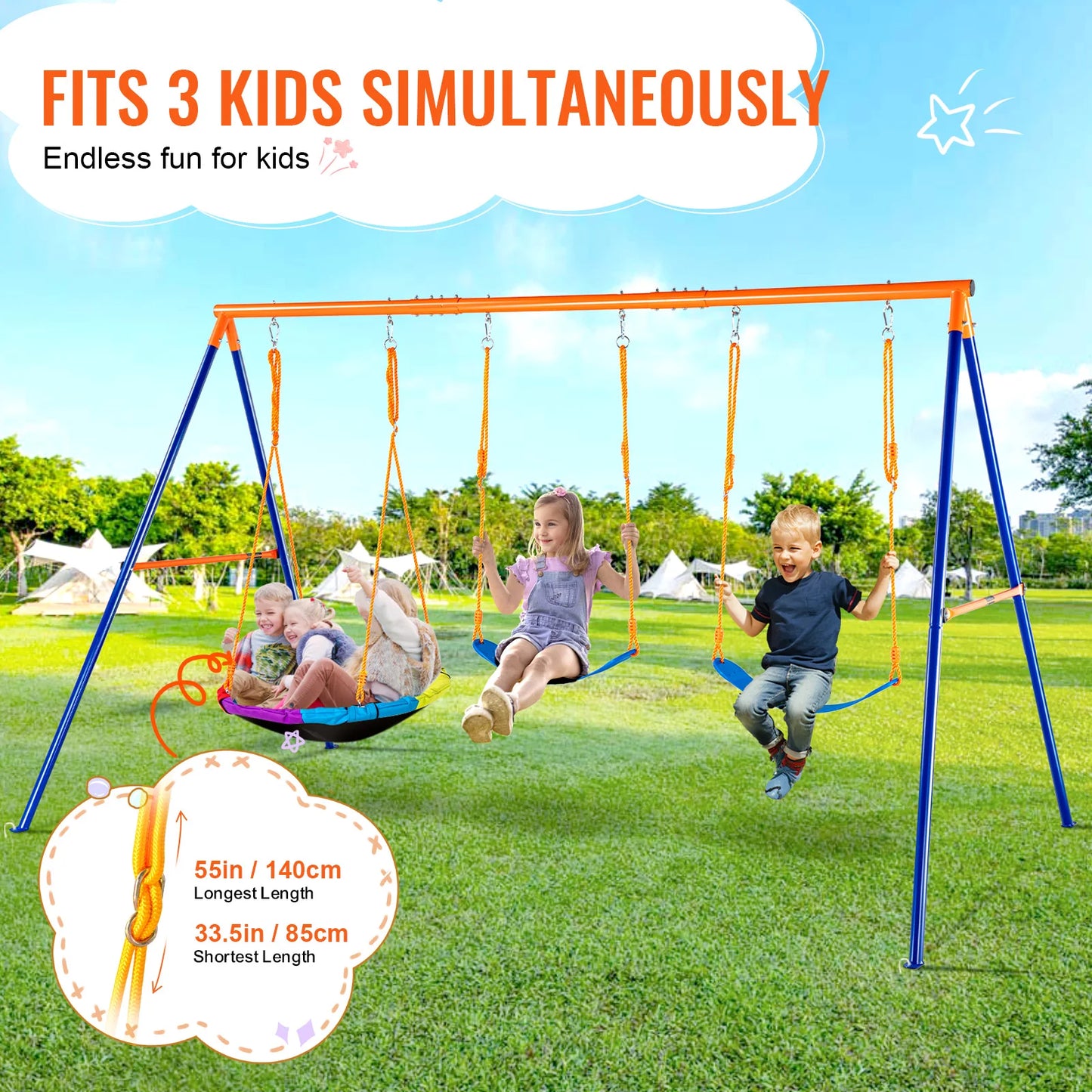 SucceBuy Swing Set 600 Lb Capacity With Saucer And Belt Seats