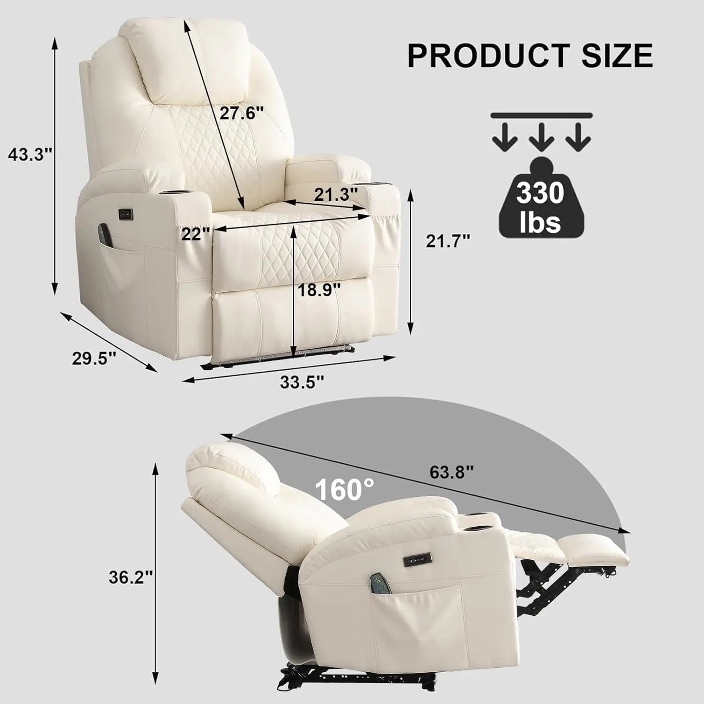 Power Recliner Chair With Heat And Massage PU Leather