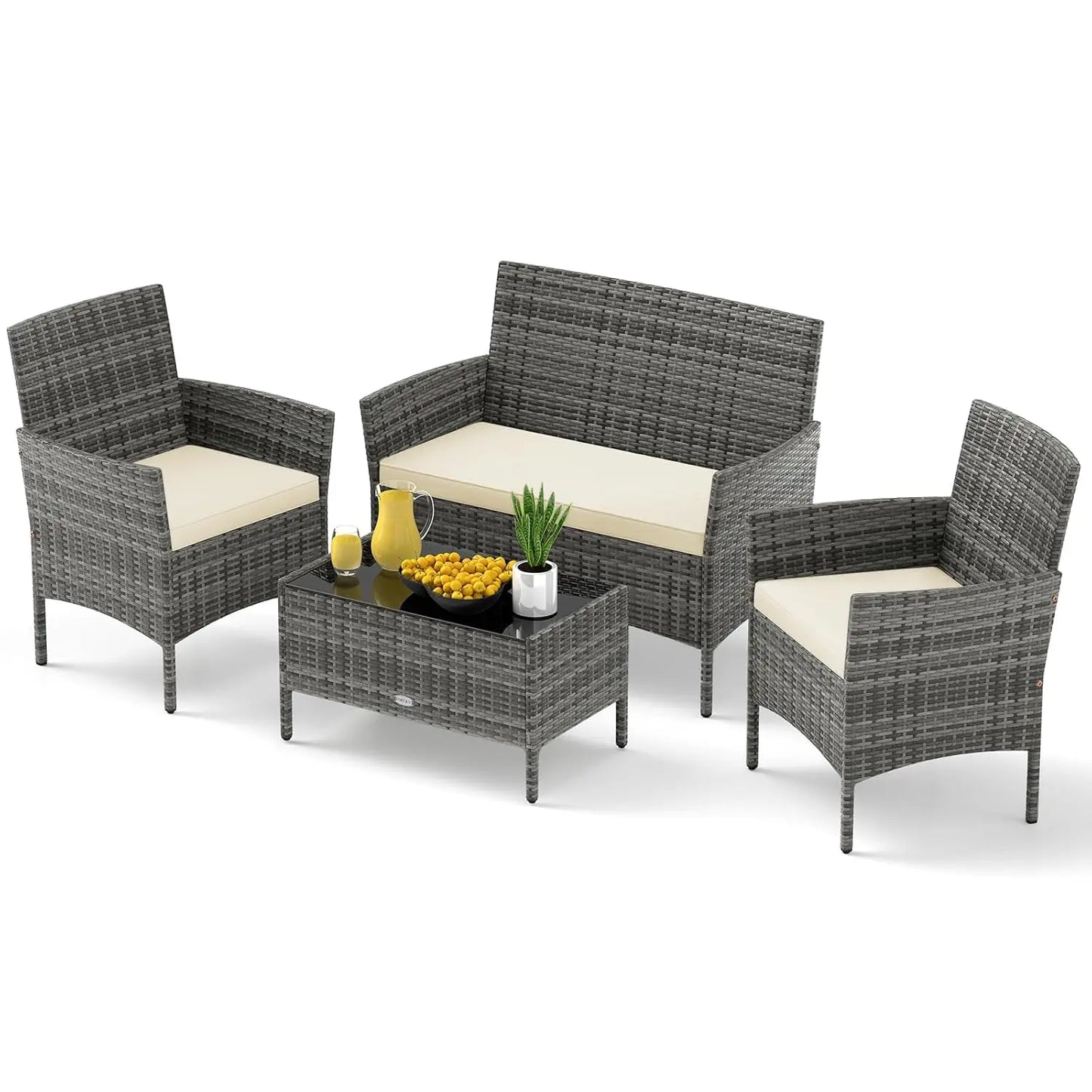 Rattan Outdoor Patio Furniture Set With Cushions And Coffee Table
