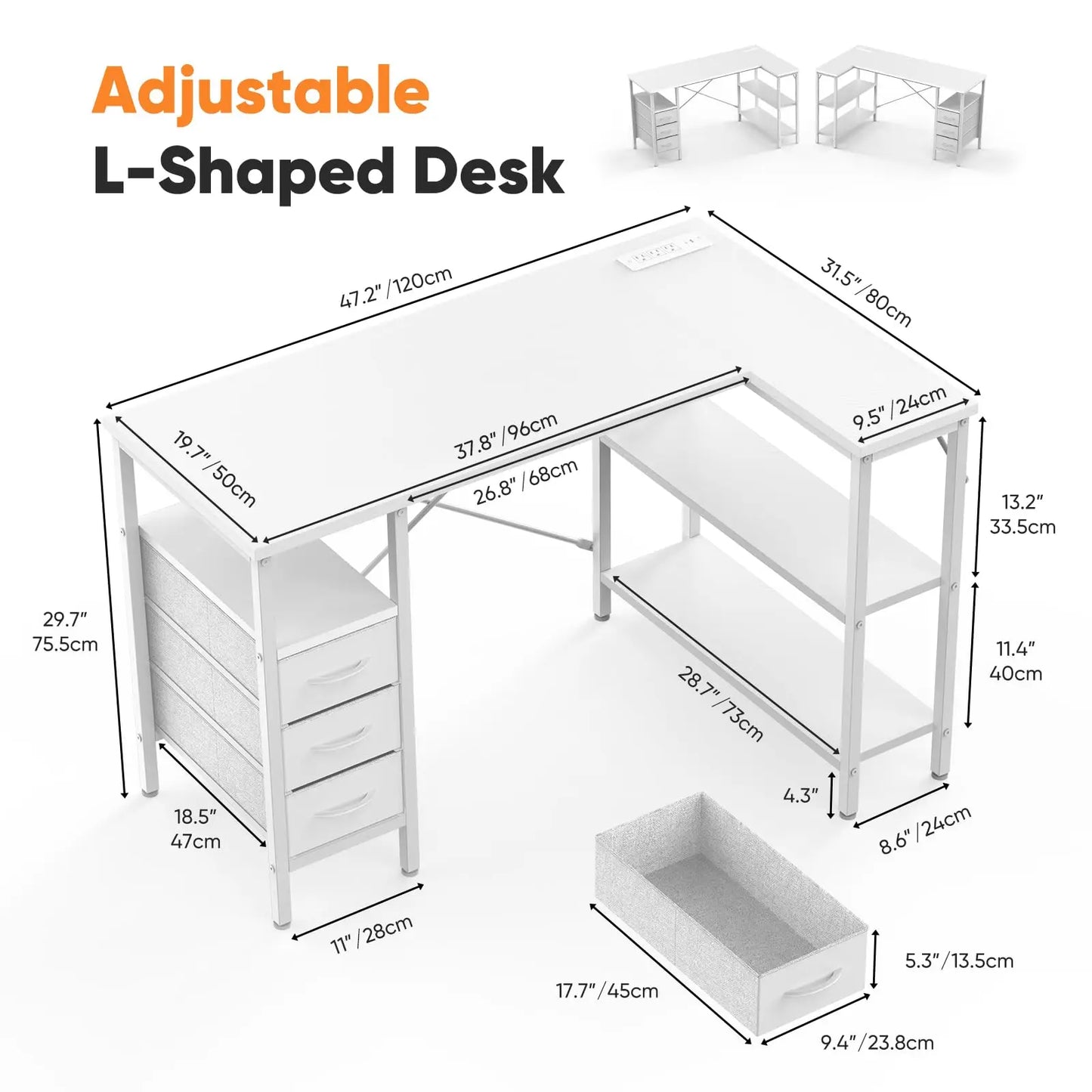 JHK L Shaped Computer Desk with Drawers And Power Outlet