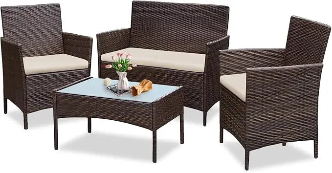 Outdoor Rattan Wicker Patio Conversation Set With Cushions