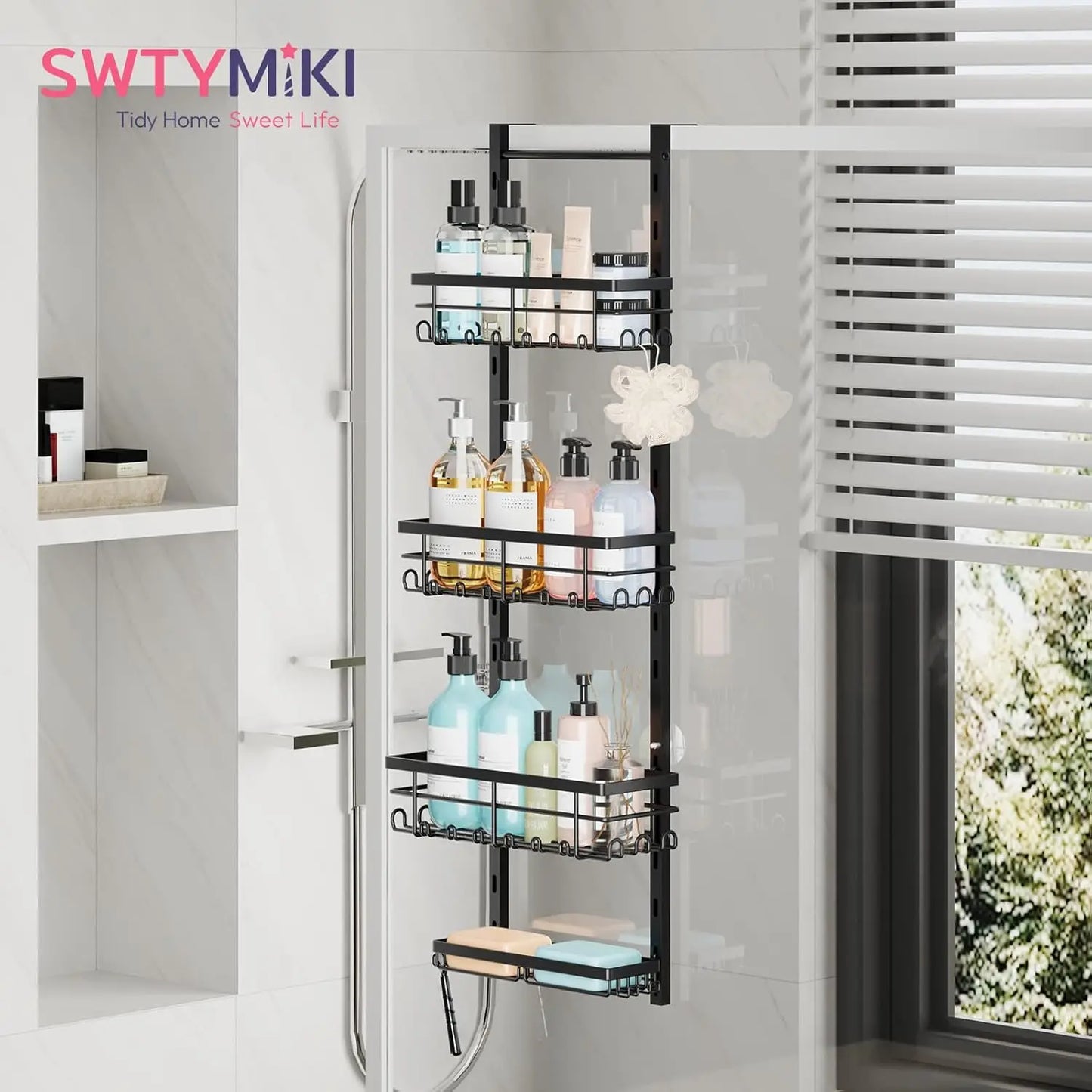 Over Door Shower Caddy With Adjustable Shelves Rustproof Aluminum