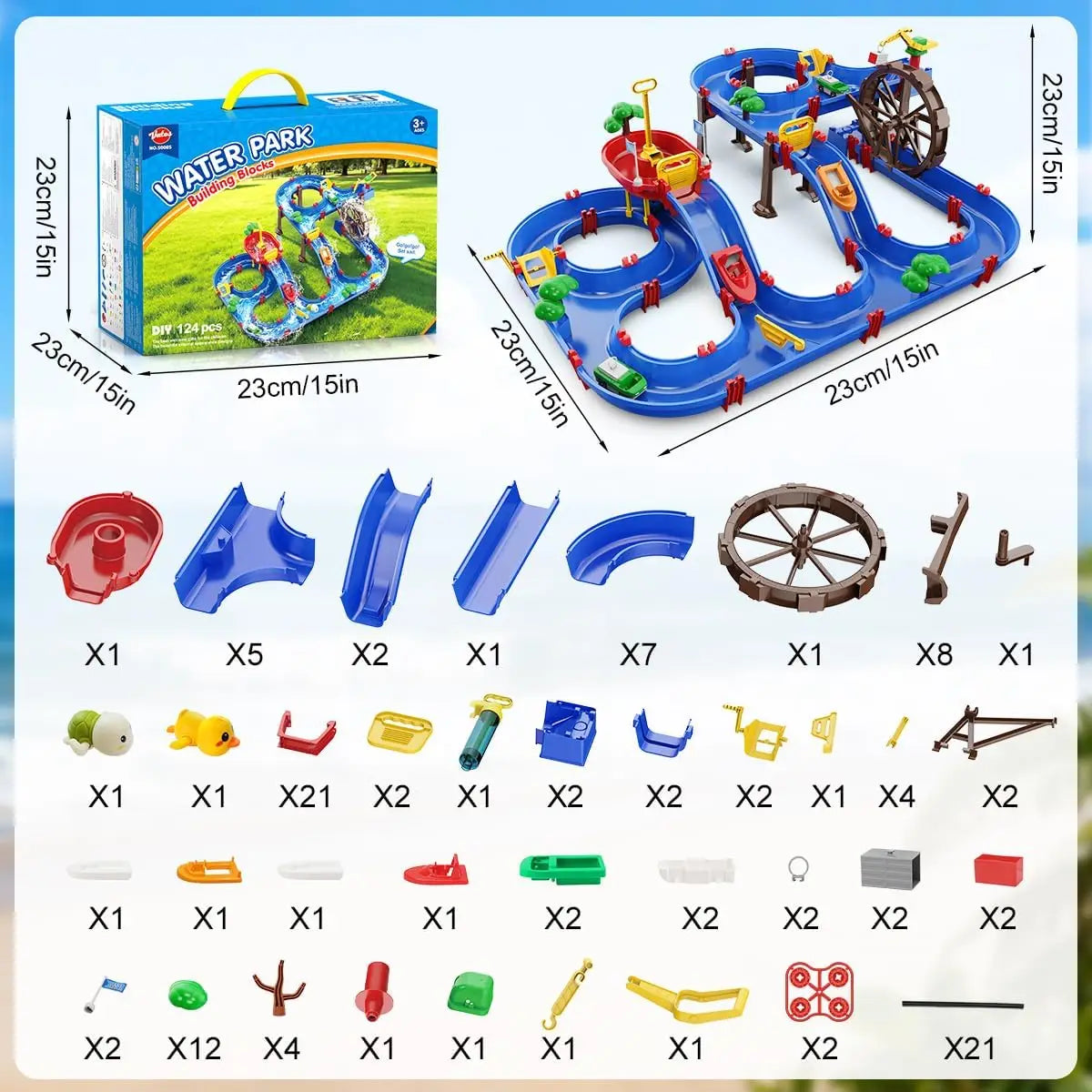 VATOS Summer Outdoor Water Truck Toy With 2 Tier Water Wheel Playset