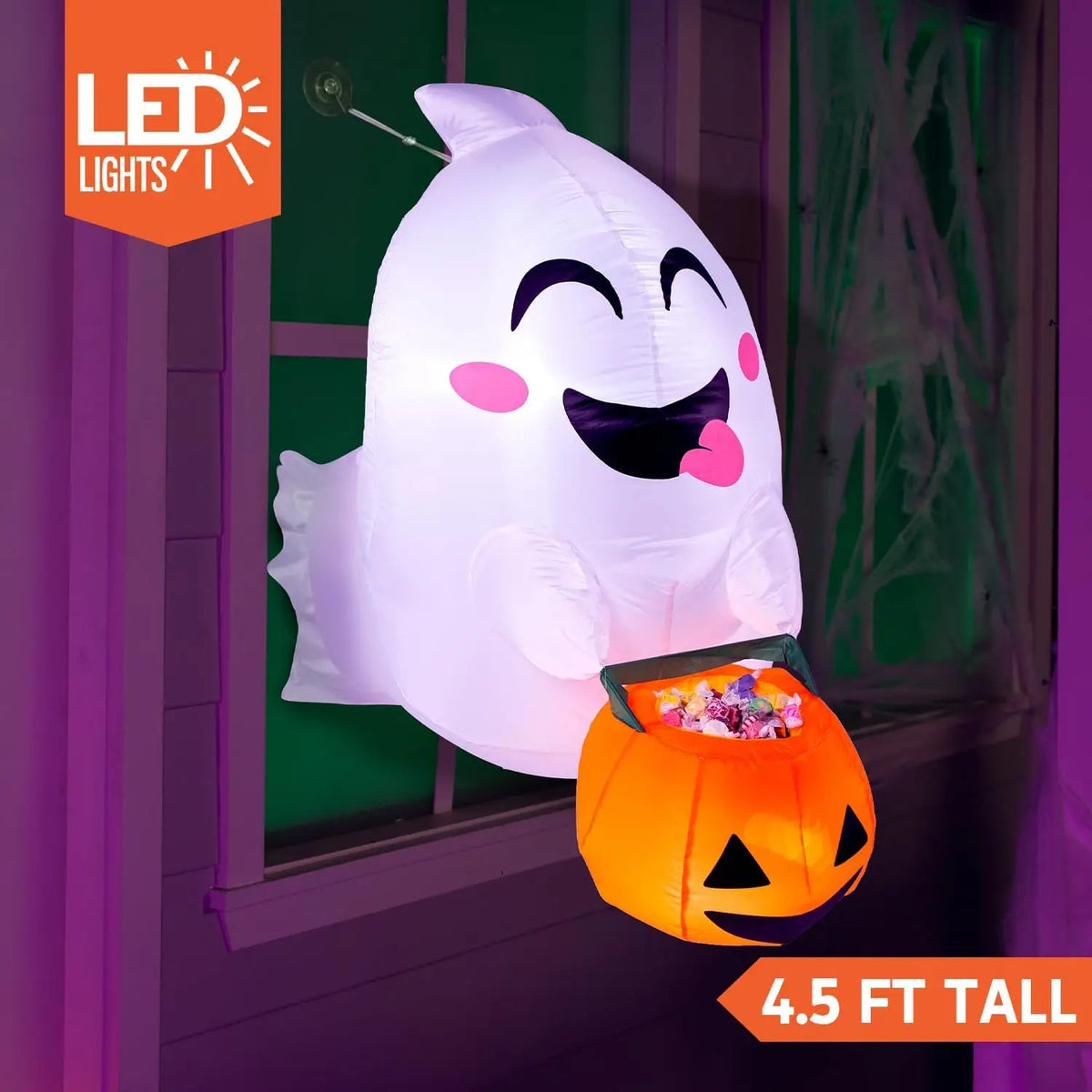 Halloween Inflatable Ghost With Candy Basket Window Yard Decoration