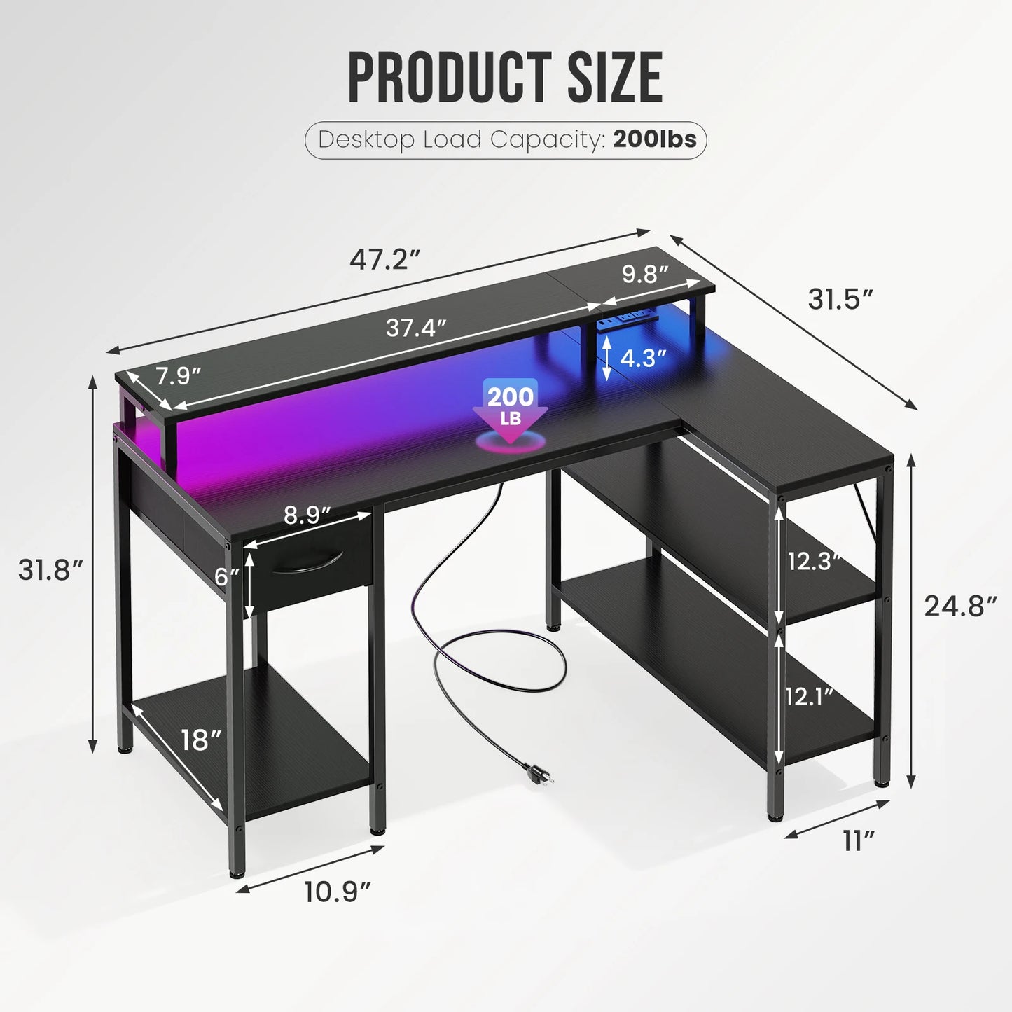 MCQ 47 To 53 Inch Standing Office Desk With Storage