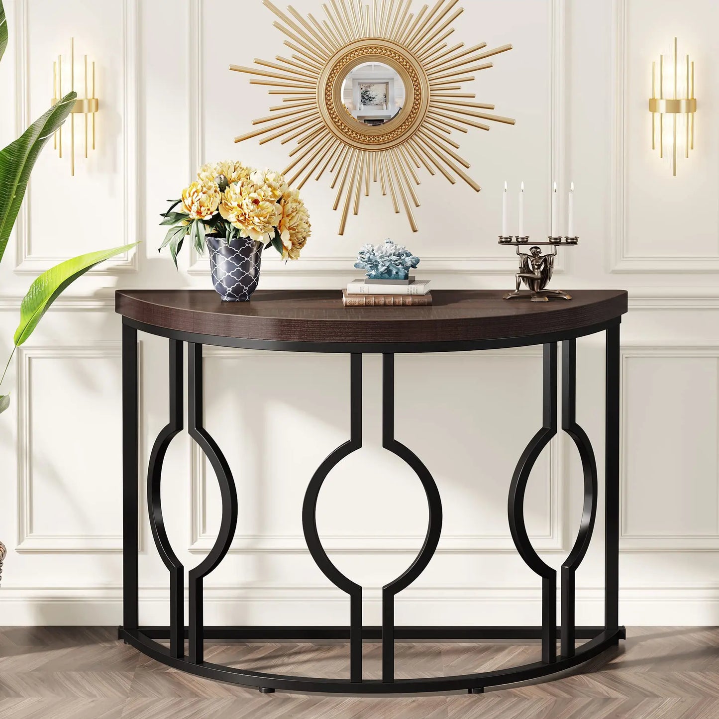 Little Tree Half Moon Console Table With Geometric Base