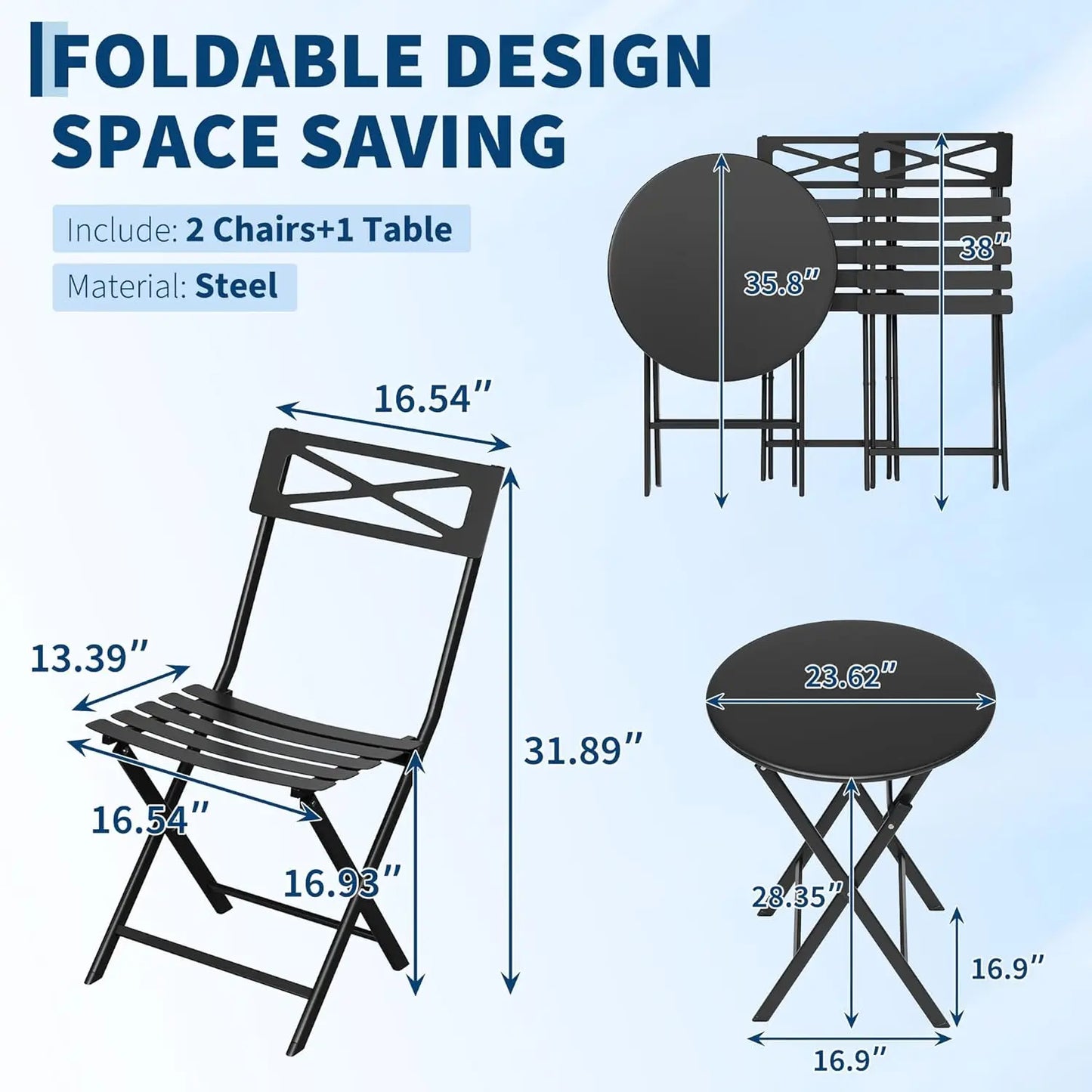 HobbyLane Outdoor Folding Bistro Set 2 Person Metal Patio Table And Chairs