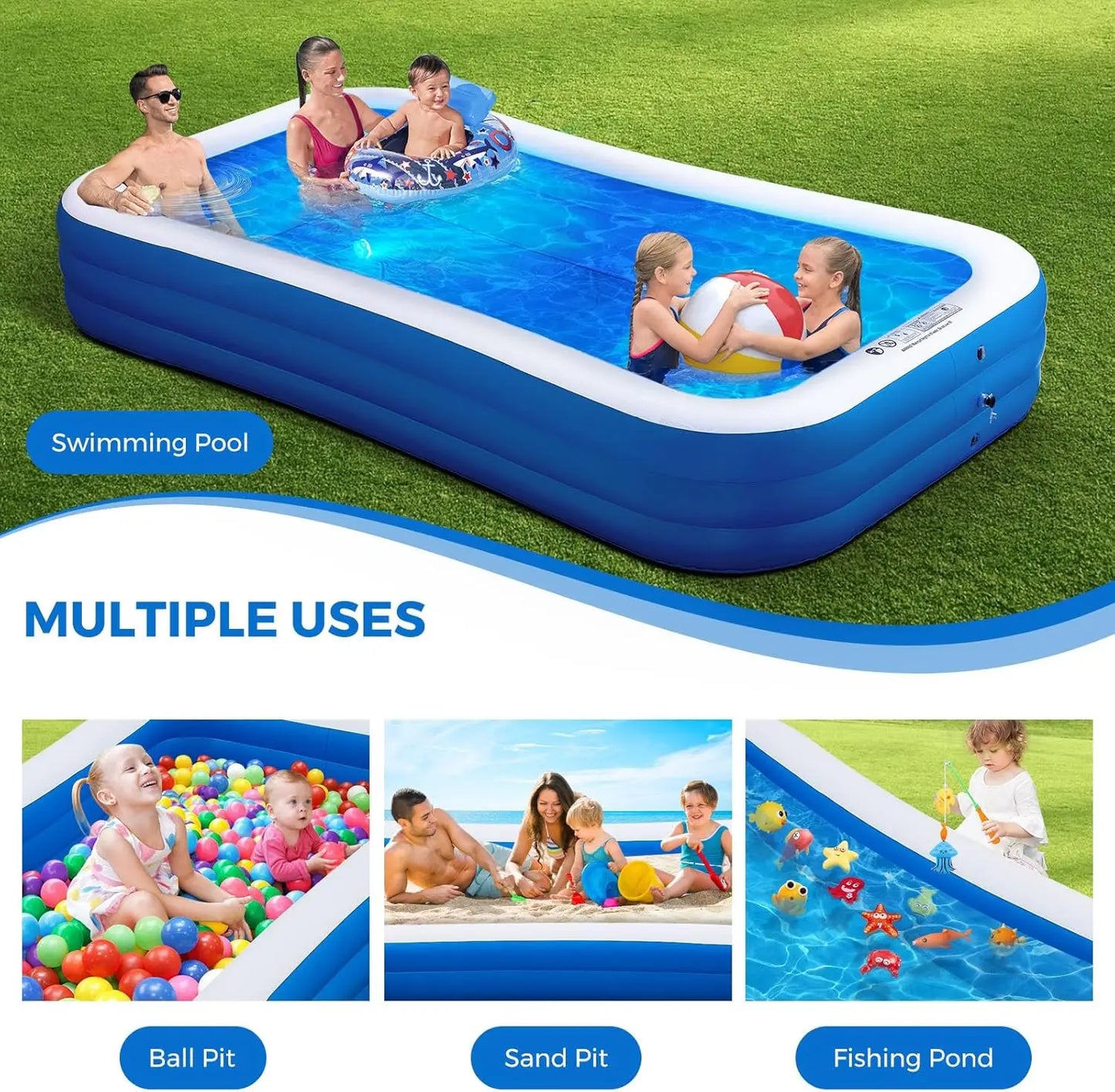 Inflatable Family Pool With Lights For Outdoor Backyard