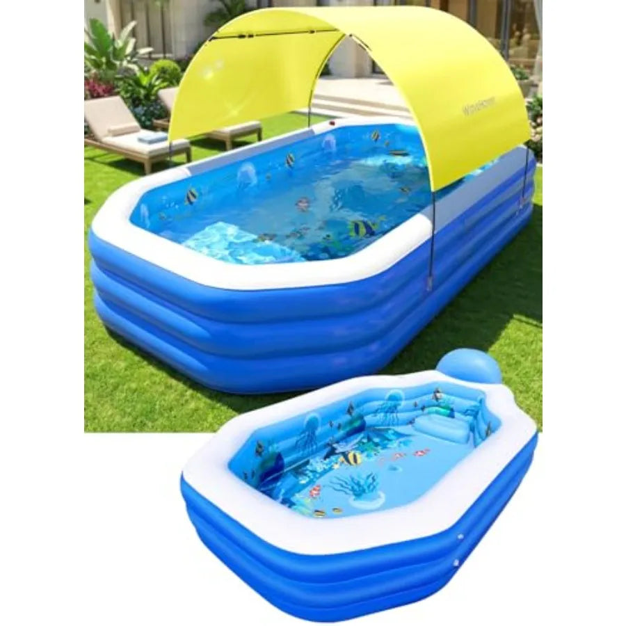 Oversized Inflatable Pool With Canopy For Adults And Seats