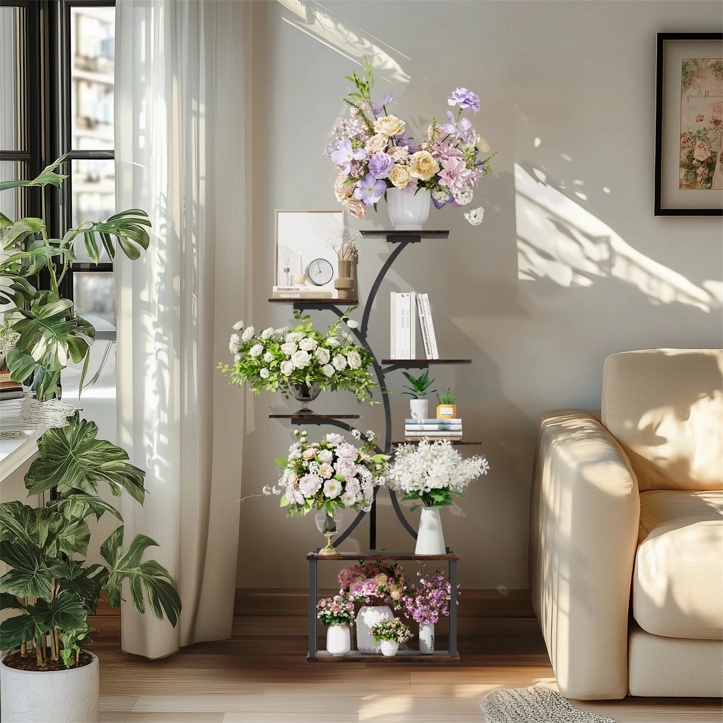 7 Tier Tree Shaped Plant Stand Metal Display With Lights