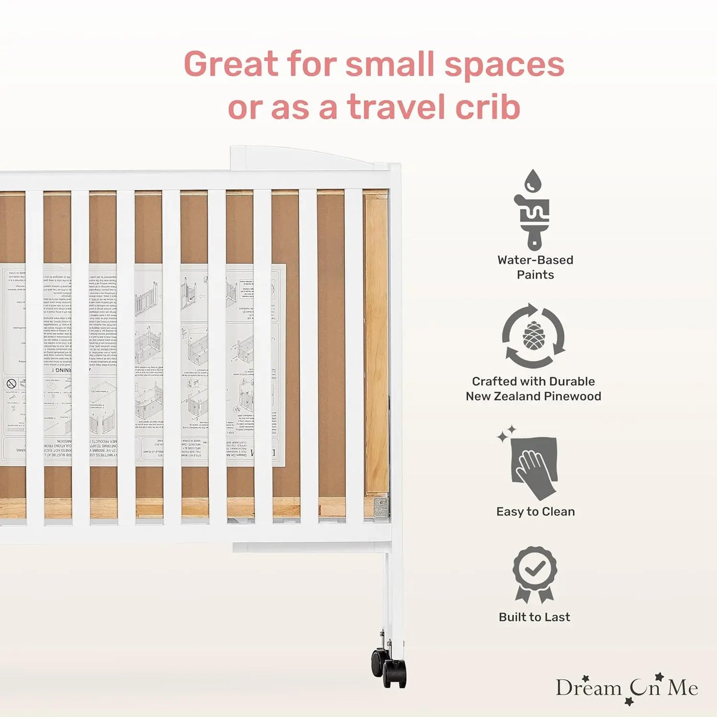 Folding Baby Crib With Quick Fold System And Adjustable Mattress