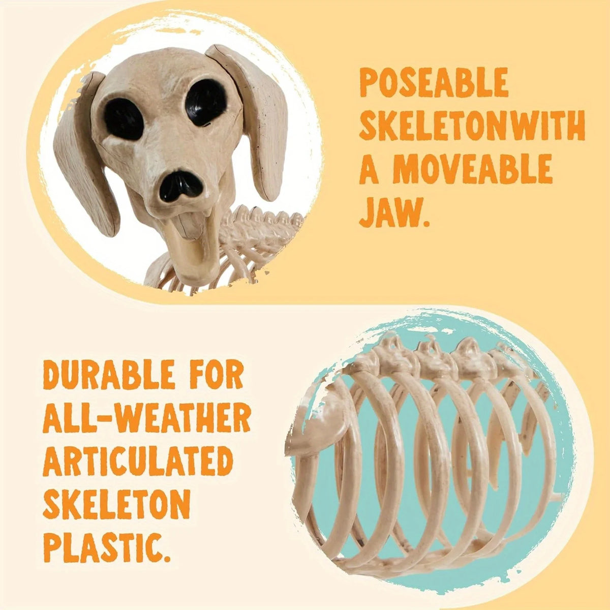 Posable Halloween Wiener Dog Skeleton Indoor Outdoor Home Decoration