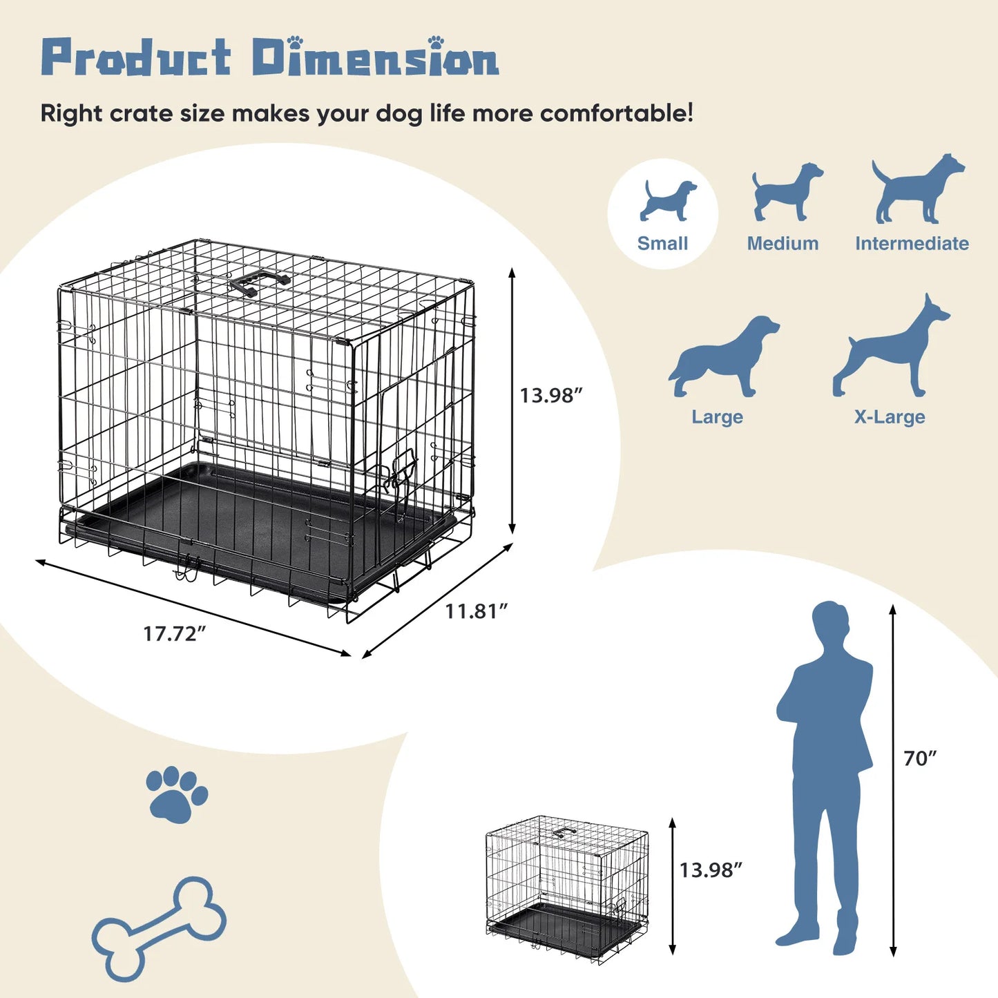 JHK Metal Dog Crate With Secure Lock Foldable Tray For Easy Cleaning
