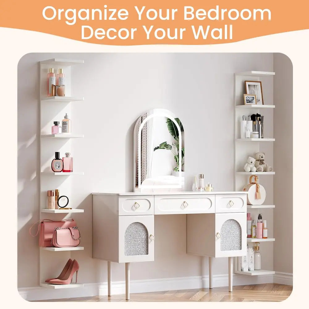 7Tier Floating Wall Shelf White Wall Mounted Display and Storage