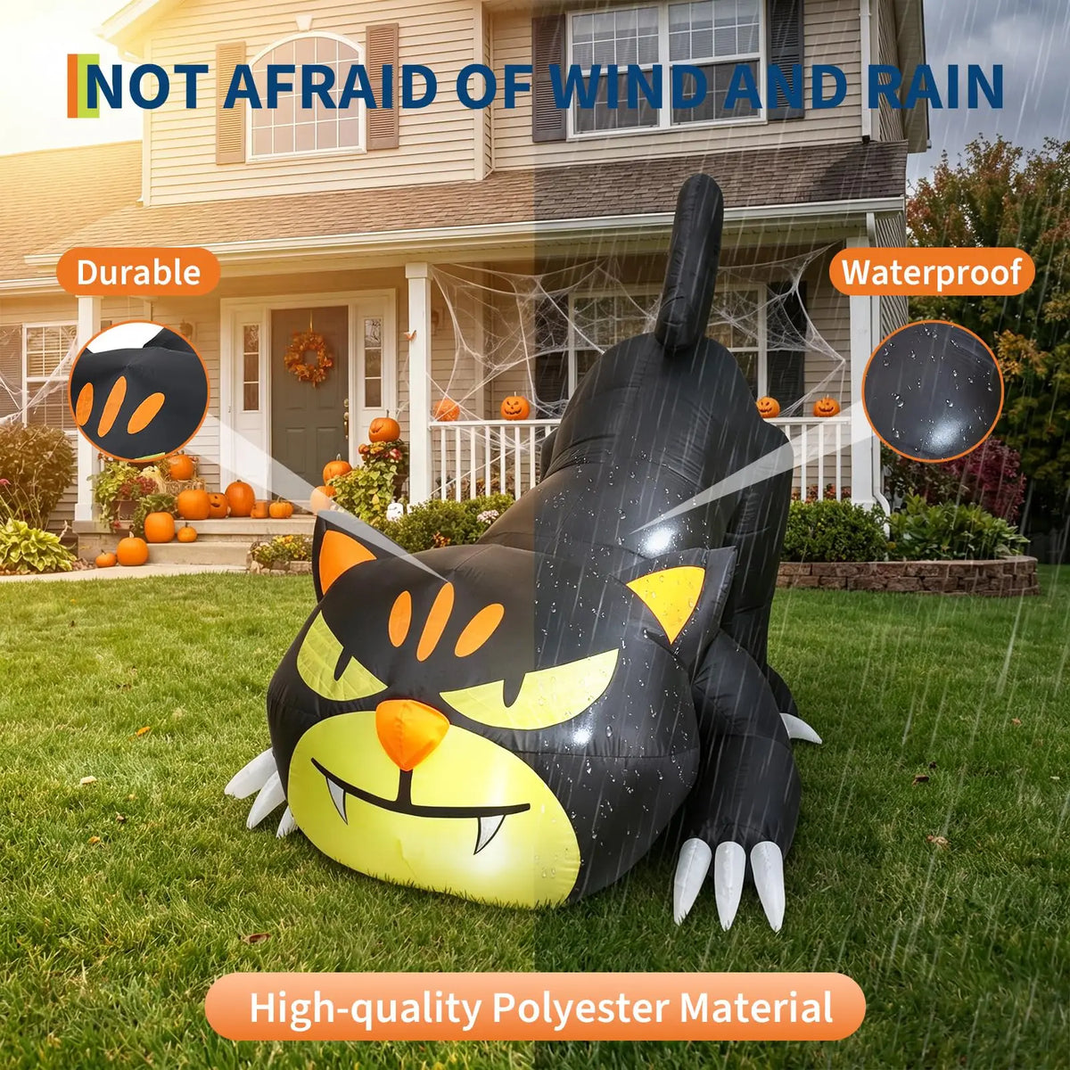 HiMISS Halloween Inflatable Crawling Cat Outdoor Decor With LED Lights