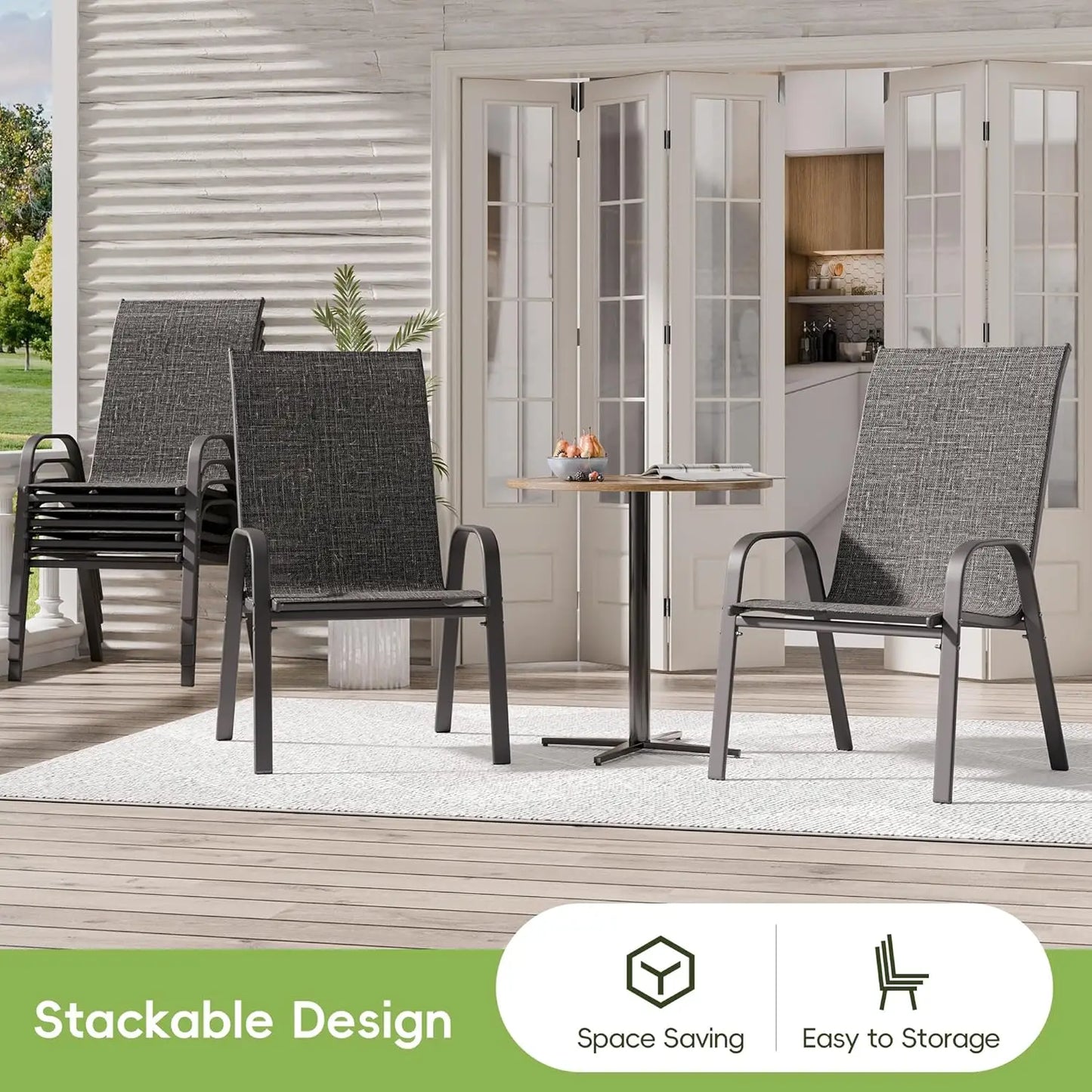 Frame Stackable Metal Patio Dining Chairs Set 6 All Weather