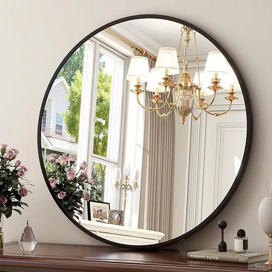 Round Metal Wall Mirror for Entryway and Living Spaces