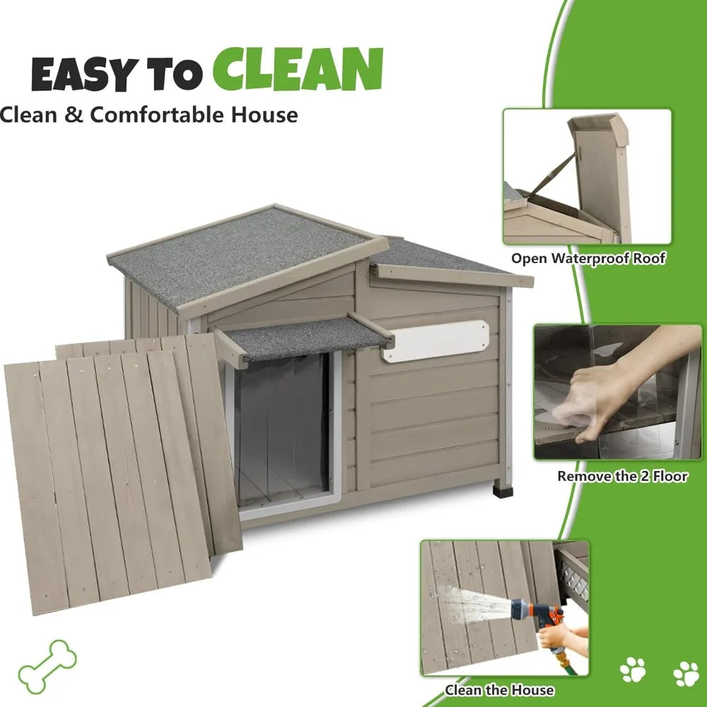Outdoor Wooden Dog House Weatherproof With Vent Windows Removable Floor