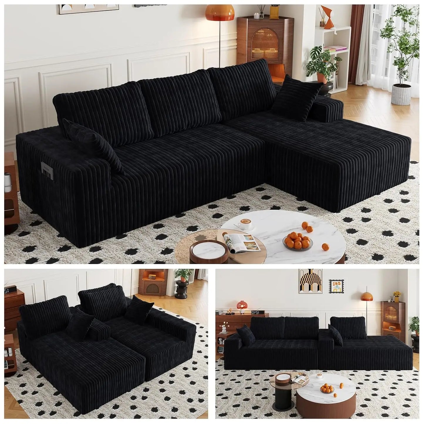 Modular Sectional Sofa Chaise With Removable Washable Covers Pillow Backrest