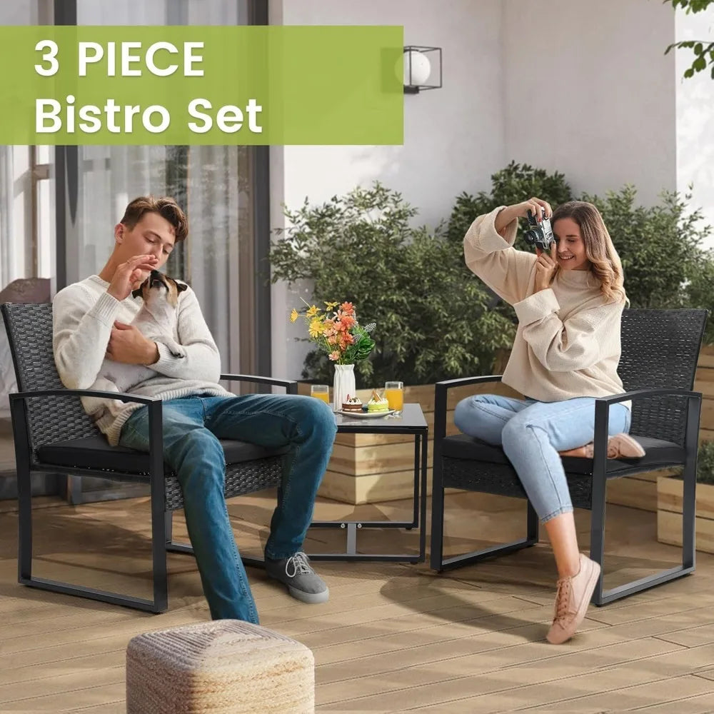 3 Piece Wicker Patio Bistro Set With Outdoor Coffee Table