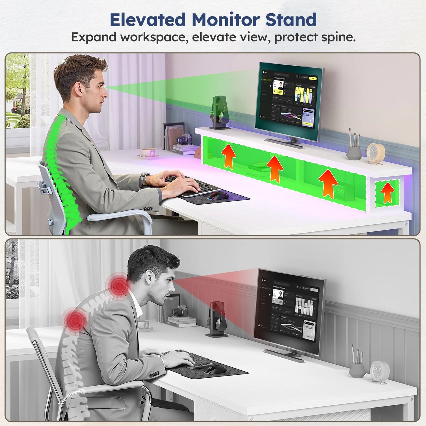 EnHomee 63 L Shaped Gaming Desk With RGB Lights
