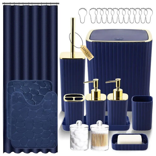 25 Piece Bathroom Accessory Set With Shower Curtain And Rugs