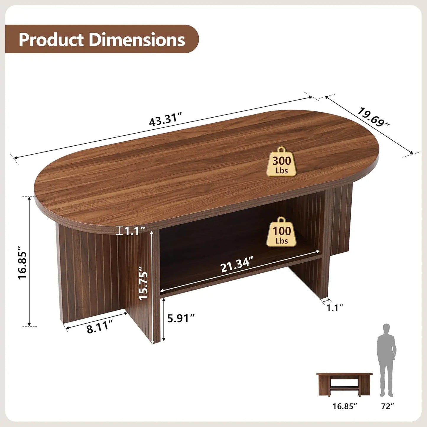 Modern Farmhouse Oval Coffee Table With Storage For Living Room