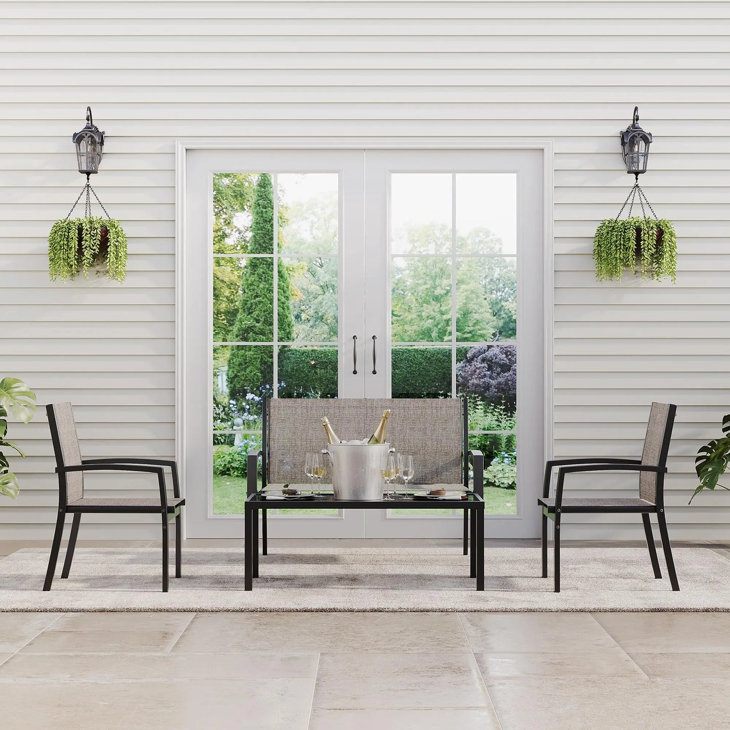 HobbyLane Modern 4 Piece Metal Patio Set With Mesh Seating