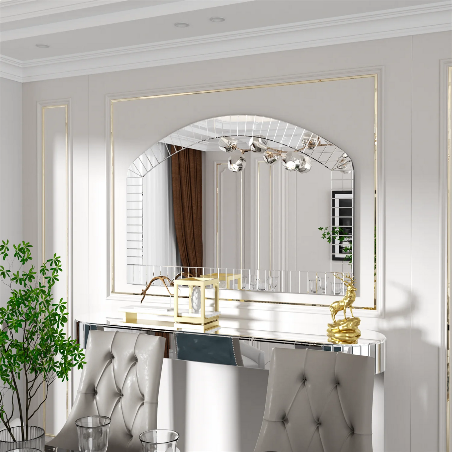 Extra Large Arched Wall Mirror With Beveled Glass Home Decor