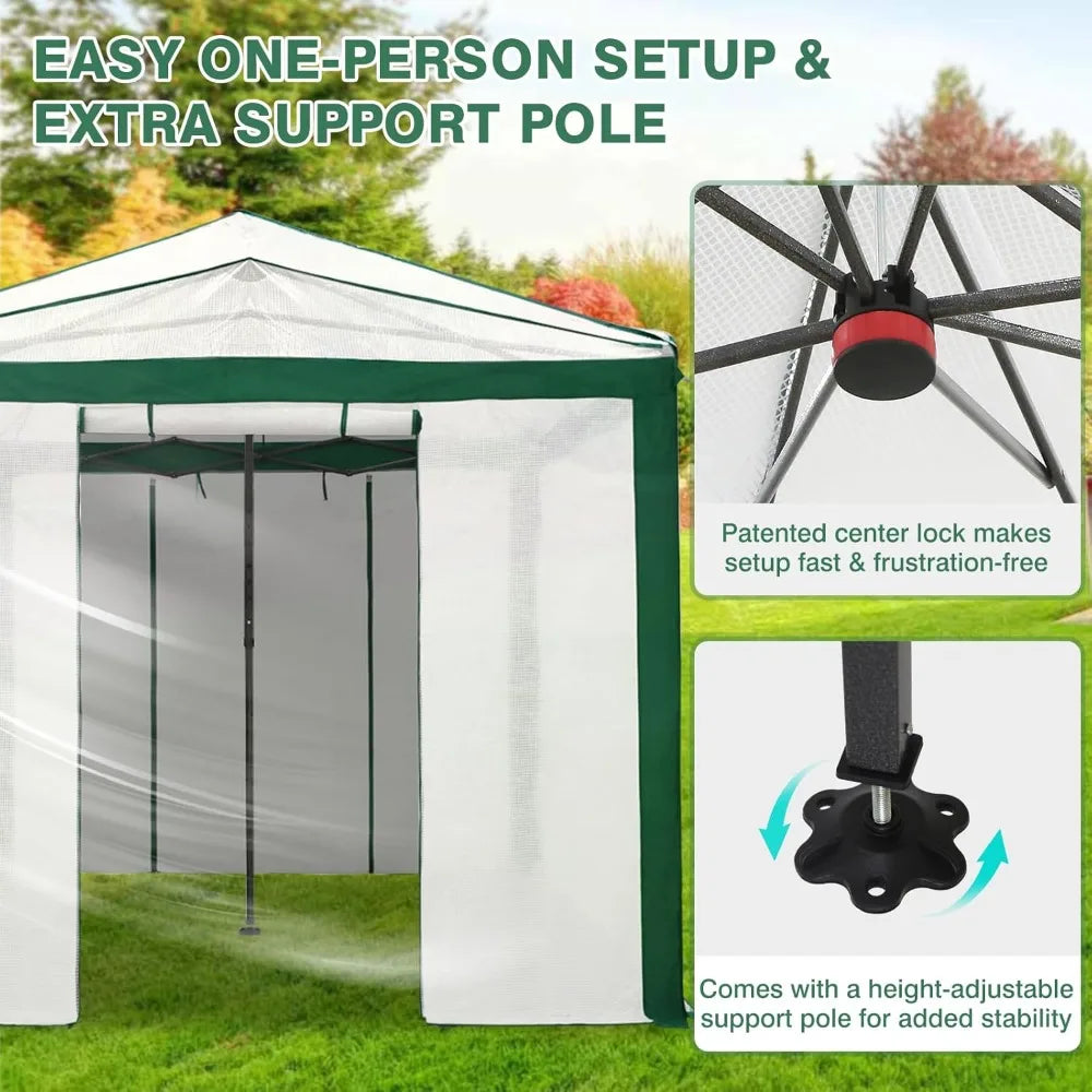 12x8 Portable Walk in Greenhouse with Polyester Reinforced Corners, Instant Pop up Indoor Outdoor Gardening Green