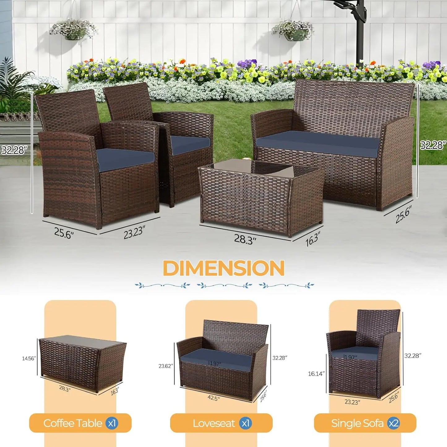 Outdoor Patio Furniture Set With Rattan Table And Chairs
