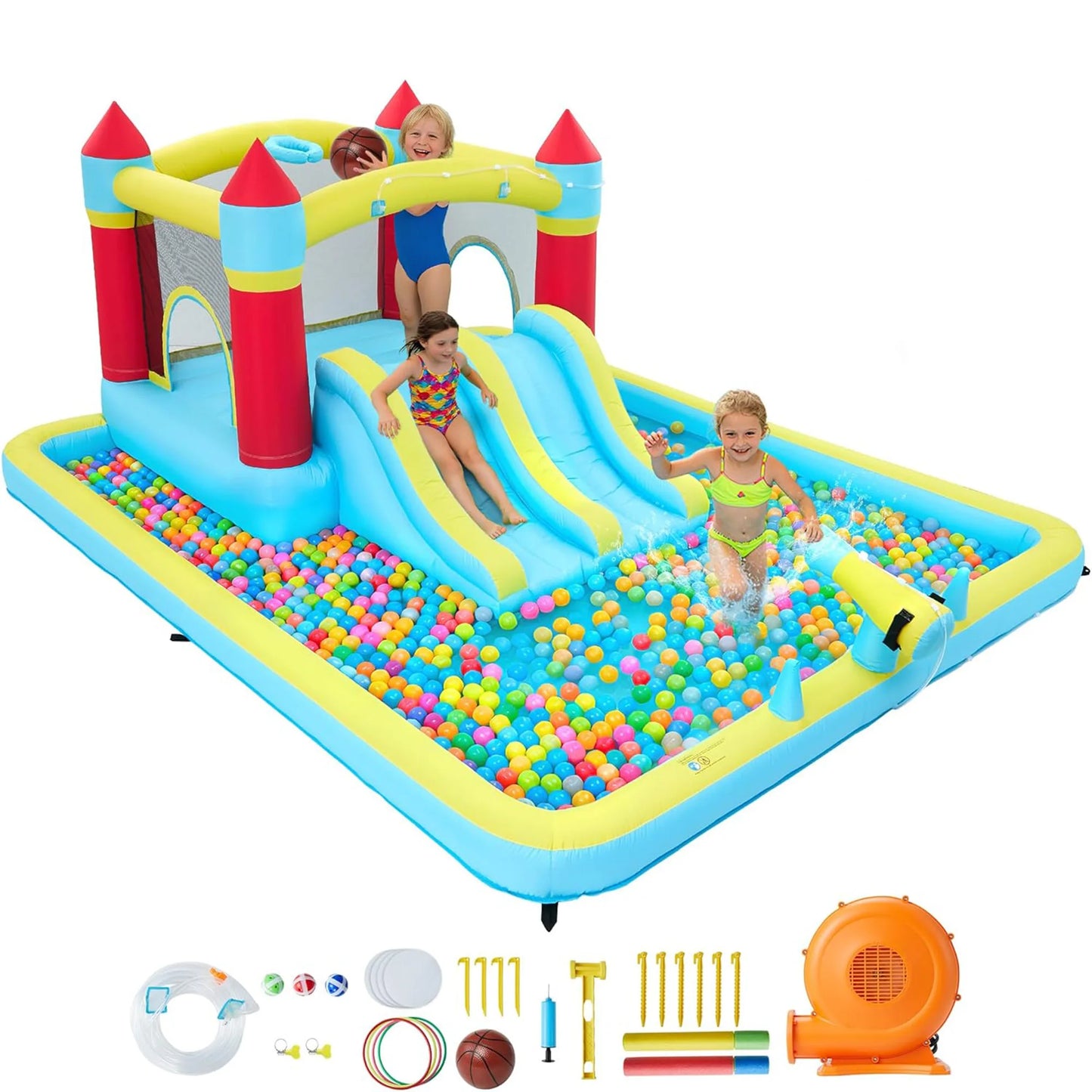 HiMISS 7-in-1 Inflatable Bounce House With Slide And Water Park