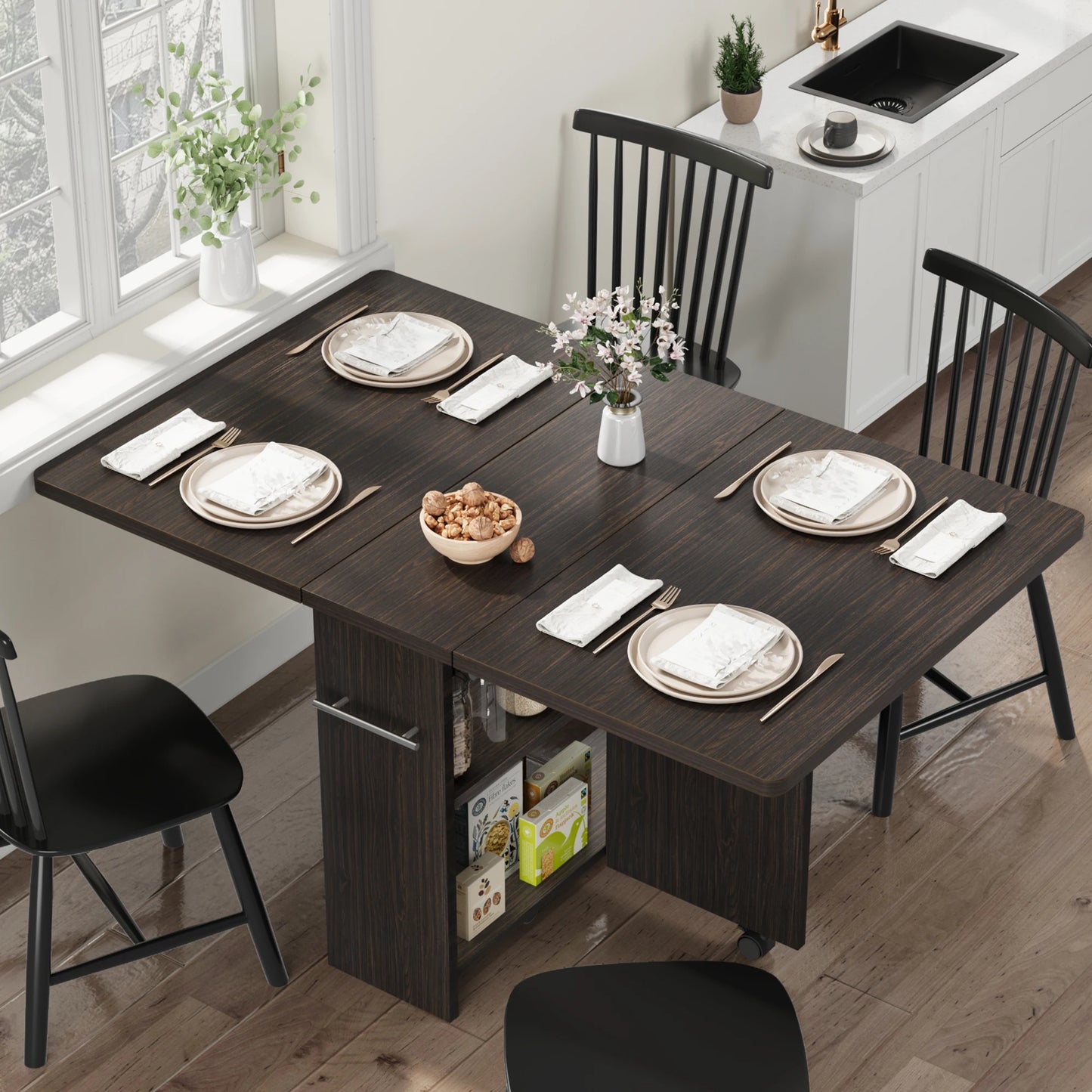 HiMISS Space-Saving Folding Dining Table Drop Leaf And Storage