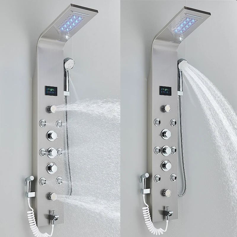 MYQualife Stainless Steel Shower Panel with LED Hot Cold Controls