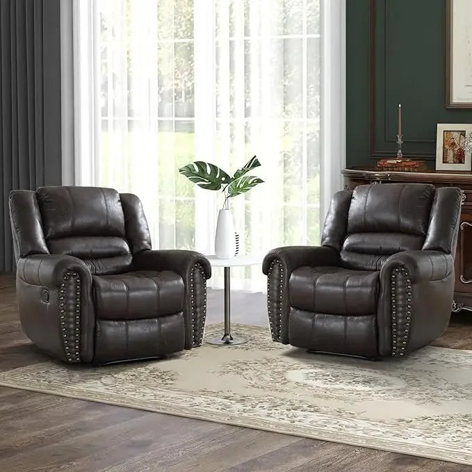 Leather Recliner Chair Set of 2 Classic Manual Recliners