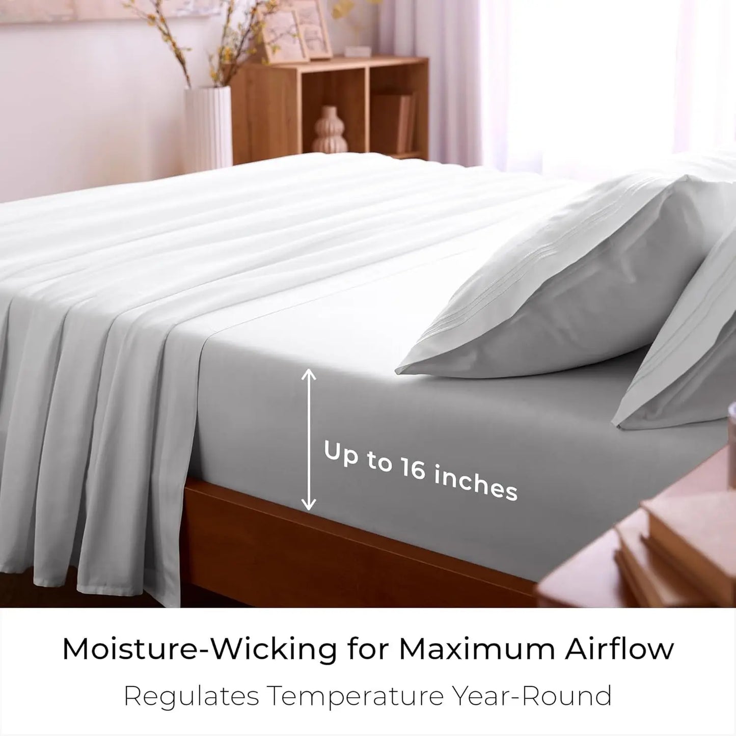 Hotel Luxury Queen Sheet Set 4 Piece Polyester Cotton Cooling Stain Resistant