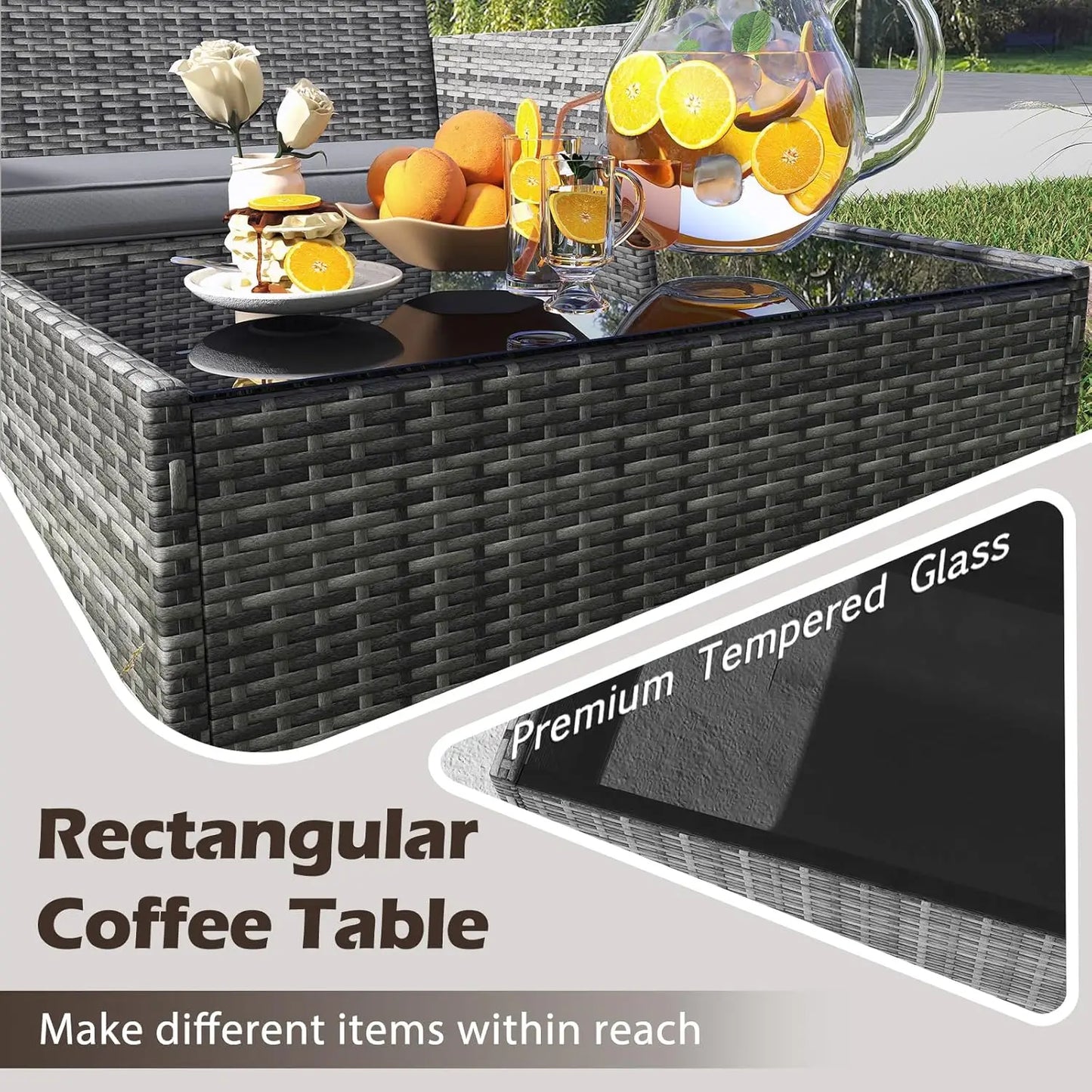 Rattan Outdoor Patio Furniture Set With Cushions And Coffee Table