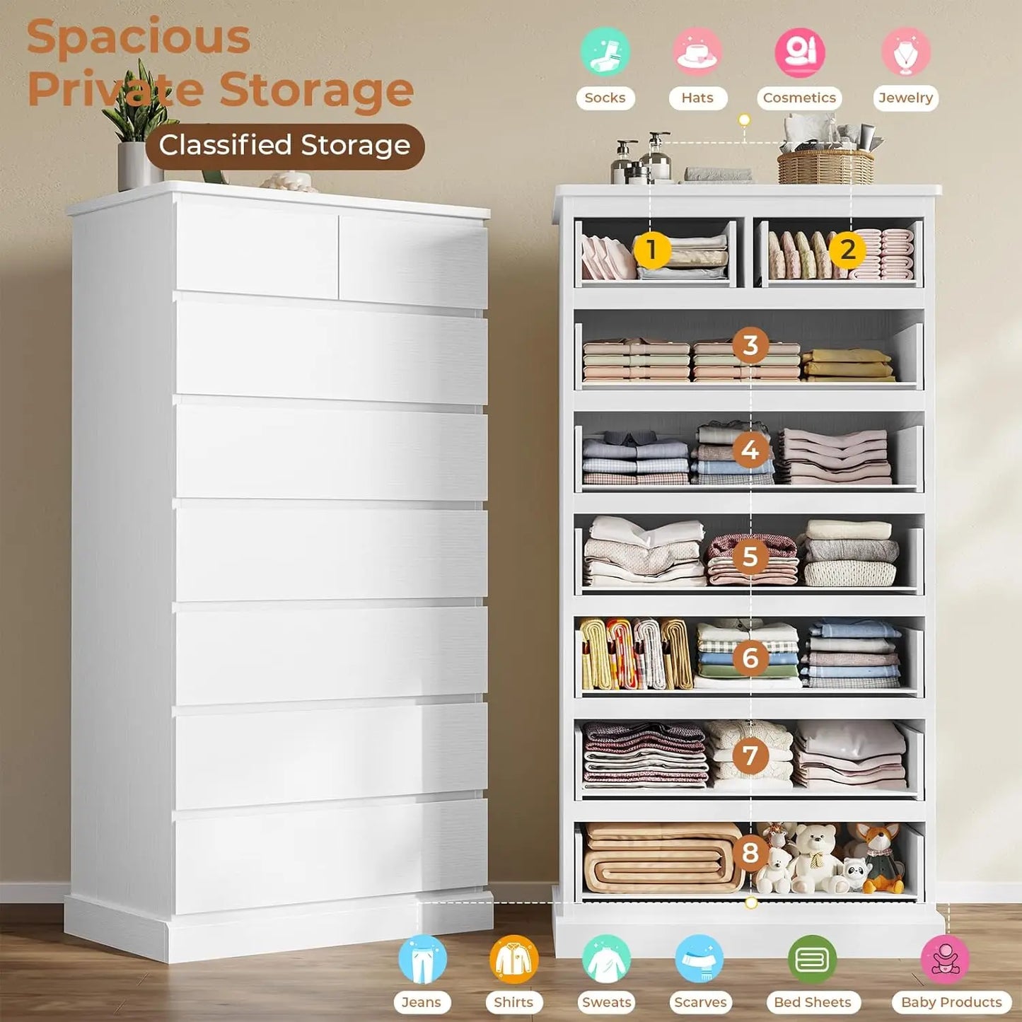 Bedroom Dresser With Eight Drawers Modern Wood Storage