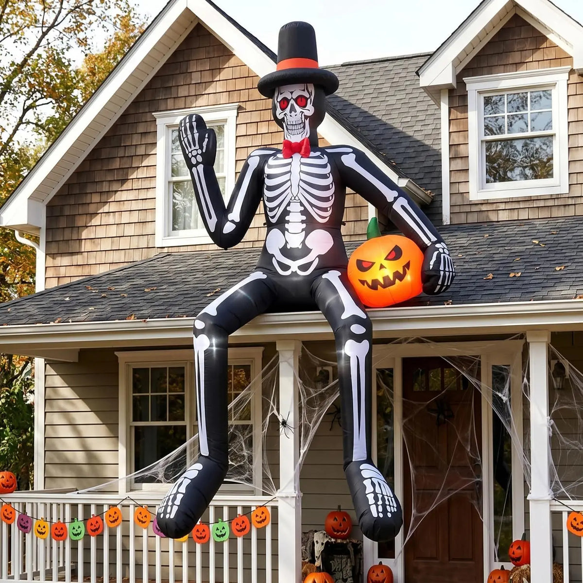 Inflatable Sitting Skeleton Halloween Decoration for Outdoor Displays