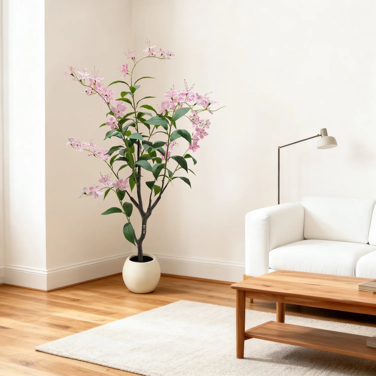 4ft/5ft/6ft Tall Artificial Jasmine Tree, Realistic Potted Fake Plants with White Pot, Faux Flowering Tree for Wedding,Lobby