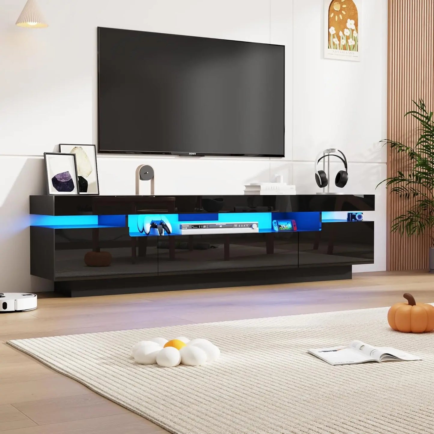 Modern LED TV Stand With Storage Drawer For Living Room Entertainment Center