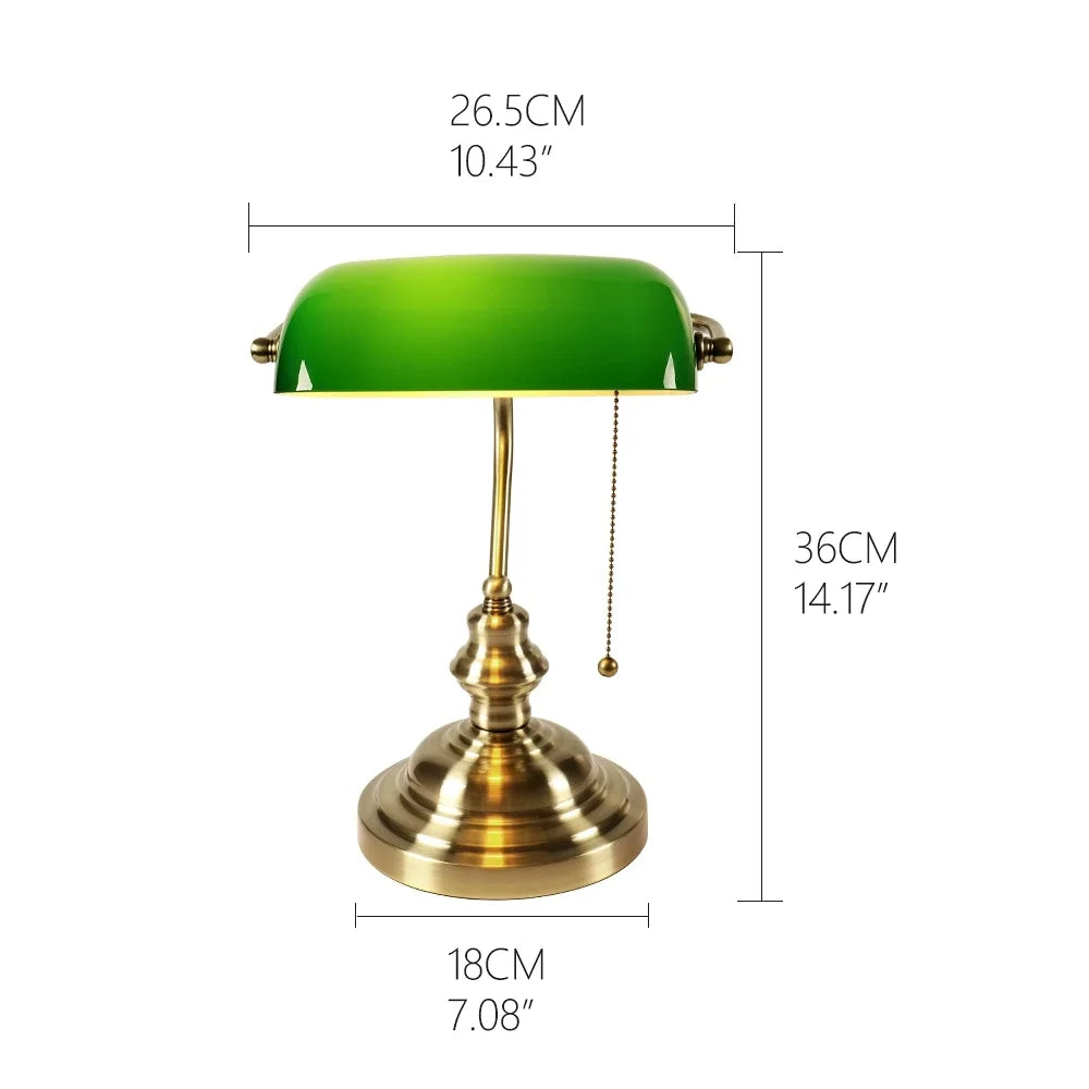 Glass Banker Desk Lamp With Zipper Switch For Home Office