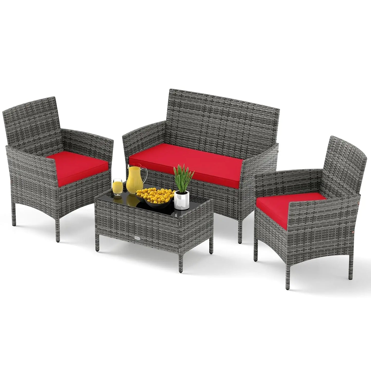 Rattan Outdoor Patio Furniture Set With Cushions And Coffee Table