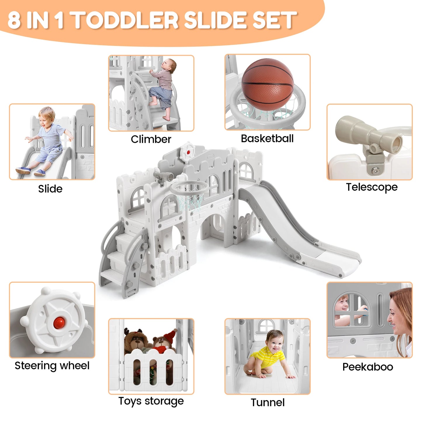 Toddler Indoor Playground Slide With Basketball Hoop