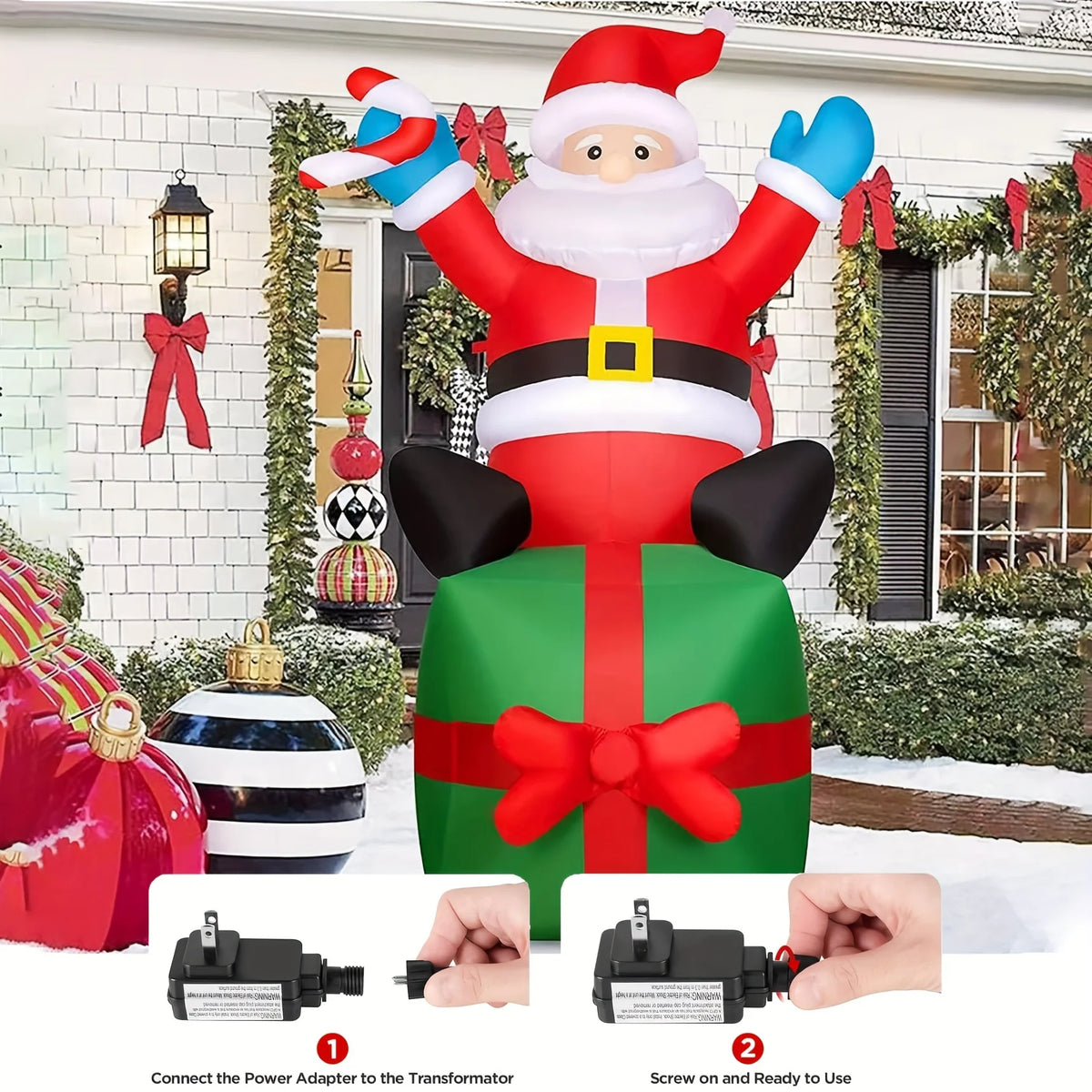 LED Inflatable Santa Claus With Candy Cane And Gift Sack