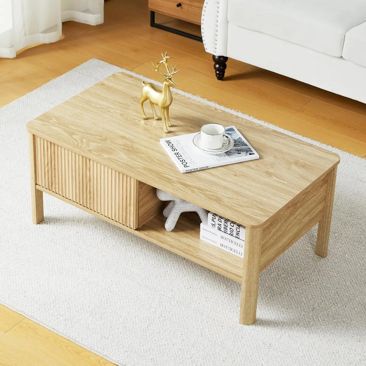 Modern Farmhouse Oval Coffee Table With Storage For Living Room