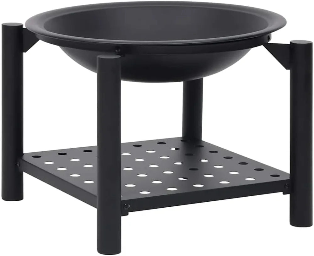Steel Fire Pit With Safety Screen And Storage Shelf