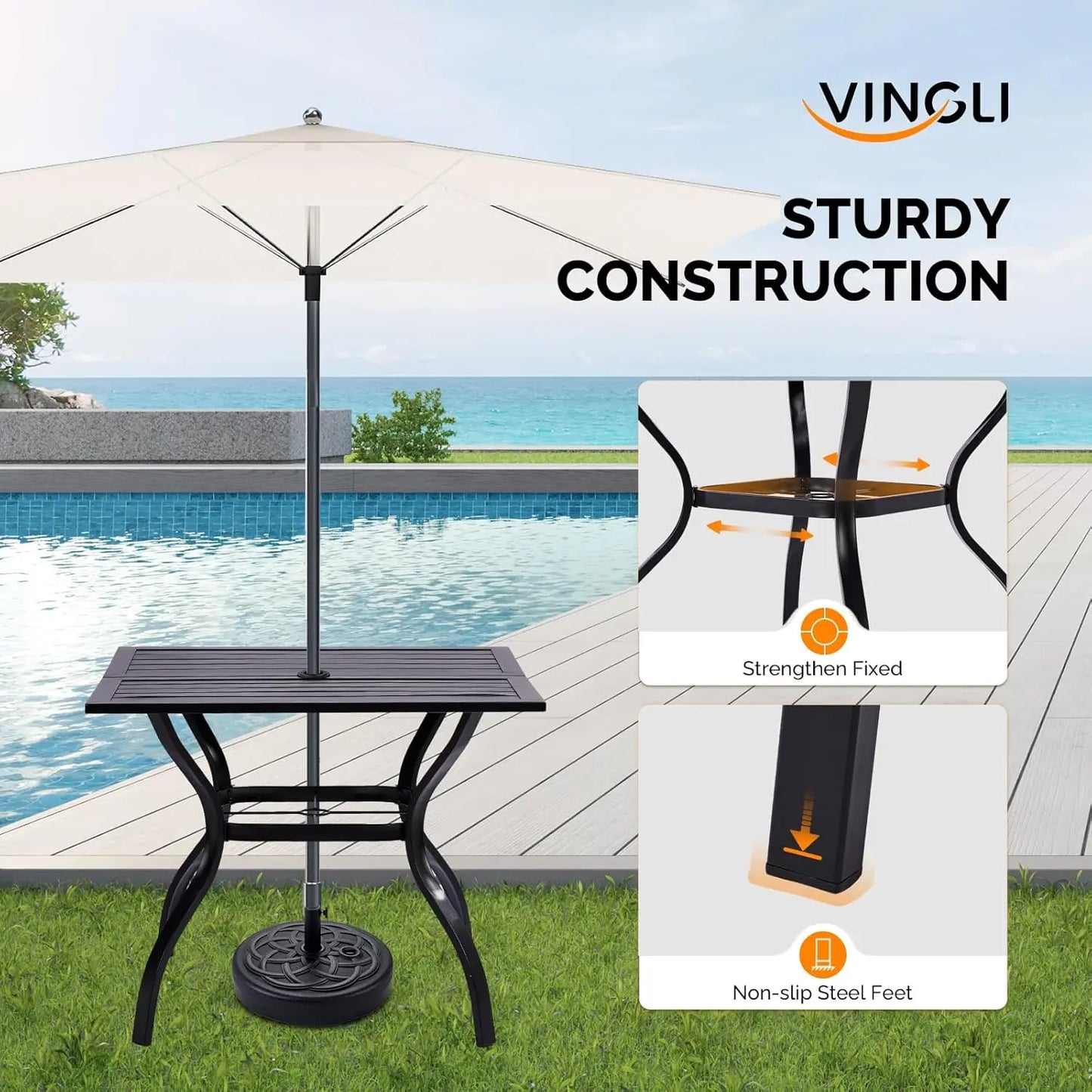 Outdoor 5-Piece Dining Set With Umbrella Hole And Iron Construction