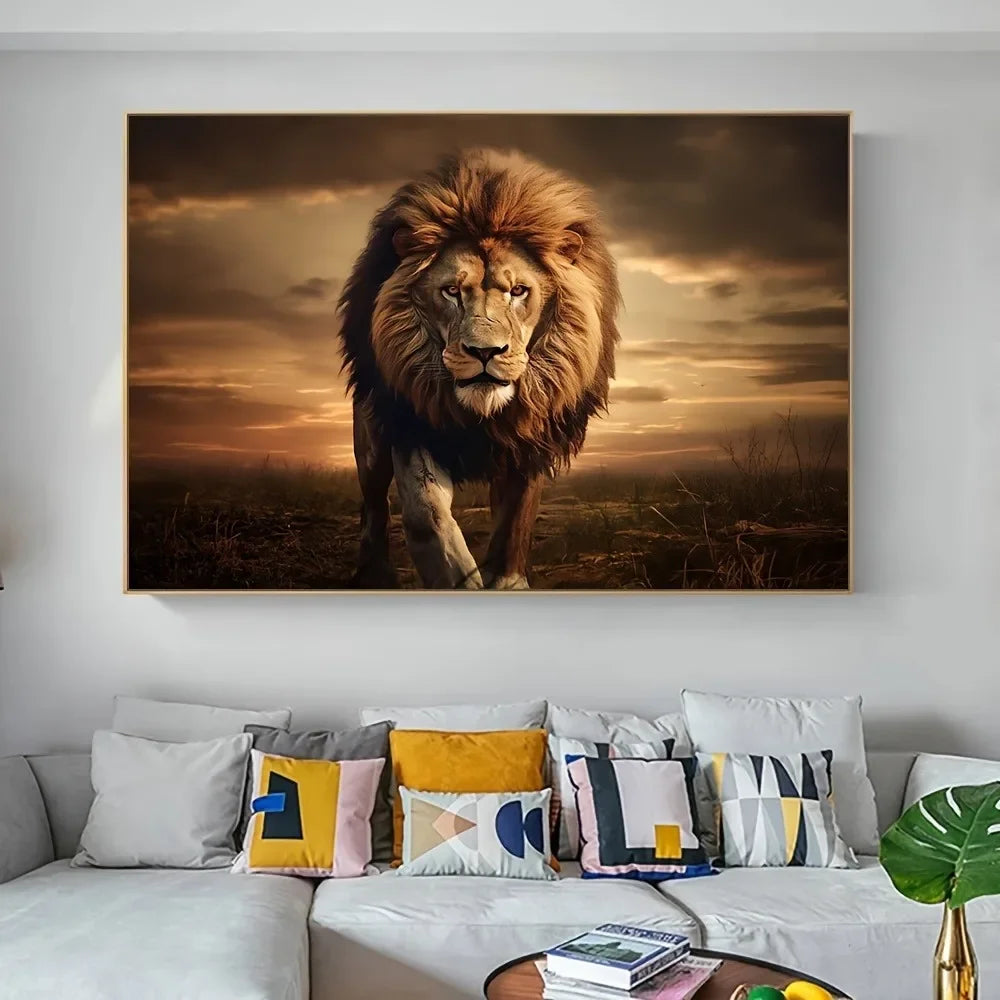 Frameless Lion Canvas Mural Abstract Animal Print For Living Room
